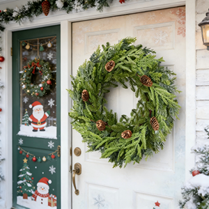 Handmade Eco-Friendly Christmas Wreath Wholesale Artificial Evergreen Natural <strong>Pinecones</strong> 24 Inch (60cm) for Front Door Decoration - Product Image 3