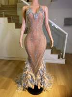 Robe de performance sirène personnalisée Ocstrade avec strass et plumes, dos nu, en maille transparente, pour femme, soirée, spectacle