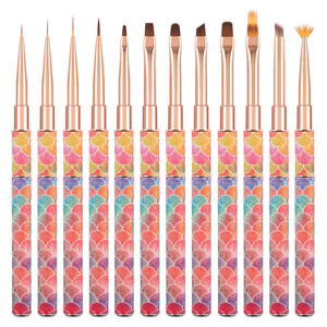 Ensemble de pinceaux à ongles avec manche en métal effet écaille de poisson, pour liner, ombrage, gel UV, French manucure, et pinceaux de précision grands, ronds, plats, ovales - Product Image 5