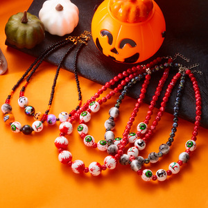 Accessori Classici di Halloween: Braccialetto con Perline in Legno Stampate con <span class=keywords><strong>Occhi</strong></span> Insanguinati, Collana con Ragno Malvagio e Pipistrello per Uomo e Donna - Product Image 2