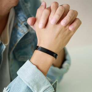 Wholesale Black Stainless Steel <b>Men</b> Bracelet Custom Engraved Bend Brand Watch Bracelet - Product Image 2