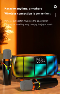 Retro Mạnh Mẽ 20W Sạ<span class=keywords><strong>c</strong></span> Không Dây Đồng Hồ Báo Thứ<span class=keywords><strong>c</strong></span> Kép Microphone Bluetooths Không Dây Karaoke Loa - Product Image 2