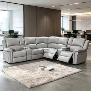 Sofá Esquinero Reclinable Eléctrico en Forma de L con Tira de Luz LED Modular Frank, Ideal para Áreas de Recepción de Empresas - Product Image 1
