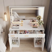 Tocador con Espejo LED Iluminado y Enchufe, Mesa de Maquillaje con Cajones y Armario