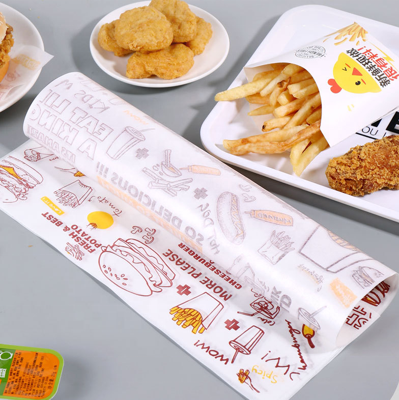 Deli-embalaje de grado alimenticio con revestimiento de PE, diseño personalizado y tamaño a prueba de grasa, papel de sándwich, envoltura de hamburguesas, venta al por mayor