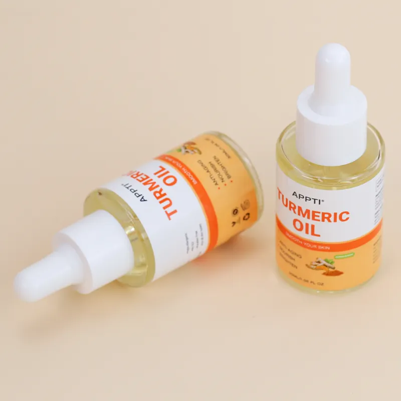 Label pribadi APPTI 100% murni oganic alami memelihara kulit mencerahkan kunyit minyak esensial Serum Minyak Wajah Anti Penuaan