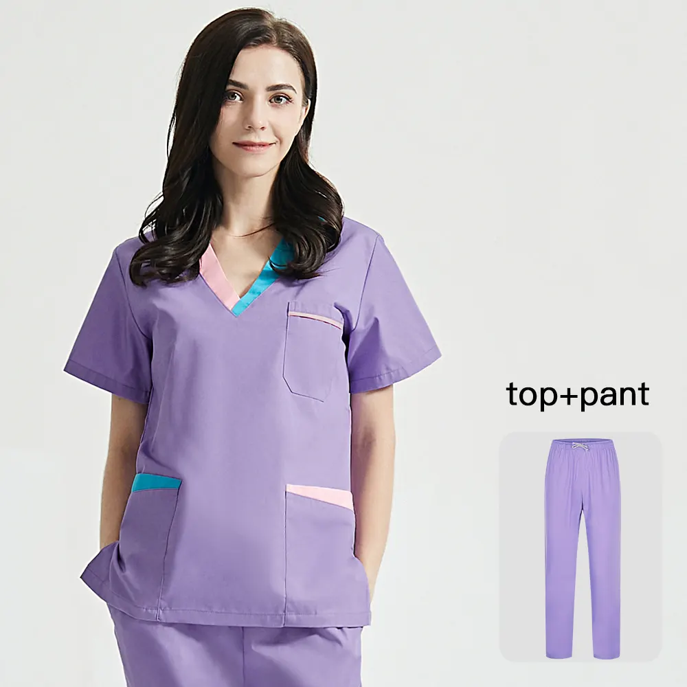 Unisex uniformes médicos Tops + Pantalones de enfermería médico uniforme traje de las mujeres bata juegos de salón de belleza ropa de trabajo Dental Hospital conjuntos