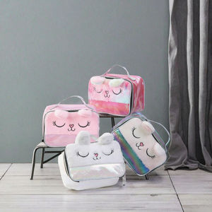 Creative 3D Laser Plush Large Travel Makeup Bag Portable Fashionable Waterproof with Zipper Closure <b>Candy</b> Pattern - Product Image 2