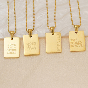 Collar <span class=keywords><strong>de</strong></span> Acero Inoxidable Hipoalergénico Impermeable con Colgante Rectangular Minimalista Grabado con Afirmaciones para <span class=keywords><strong>Mujer</strong></span>, Venta al por Mayor - Product Image 1