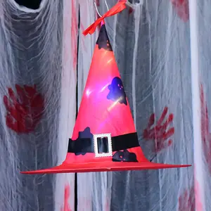 Halloween Glowing Party Dress Up Props Hanging Glowing Witch Hat For Kids Adults Prom Tree Decor Cloth Material Witch Hat Lights