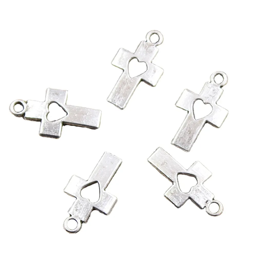 Charms çapraz kalp cut out 18x10mm tibet gümüş renk kolye antik takı yapımı DIY el yapımı zanaat