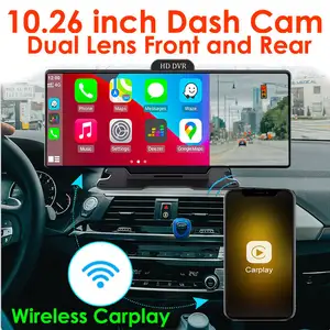 Inalámbrico Carplay 4K Dash Cam 10,26 ''Pantalla táctil Auto Car Dual WiFi FM 1080P Cámara de respaldo Cámara DVR para coche