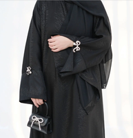 Robe Abaya en brocart marron 3D jacquard ornée de nœuds et de manches papillon avec ensemble hijab pour femmes musulmanes modestes, soirée
