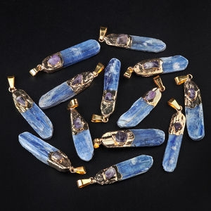 <span class=keywords><strong>Kyanite</strong></span> batu kristal biru alami tidak beraturan Panjang liontin bungkus DIY perhiasan kalung grosir - Product Image 1