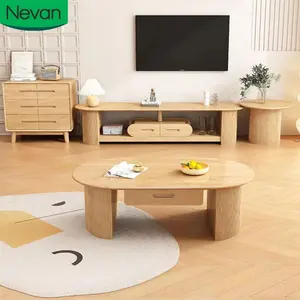 Eenvoudig Ontwerp Hot Sale Nieuwste Design Woonkamer Meubels Massief Hout Licht Luxe Moderne Salontafel Set Met Opslag