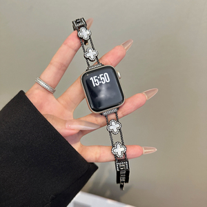 Correa de Reloj Inteligente de Acero Inoxidable de Lujo <span class=keywords><strong>para</strong></span> Mujer, Brazalete Elegante con Cristales de Imitación y Caja con Diseño de Trébol <span class=keywords><strong>para</strong></span> <span class=keywords><strong>Apple</strong></span> 38mm 40mm 41mm 42mm 44mm 45mm - Product Image 6