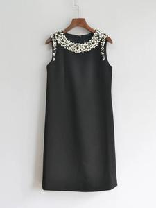 AELESEEN Robe Courte Tendance Défilé Femme Été Sans Manches Décontractée Rose Jaune Noir Perles de Luxe Broderie A-line Vacances Douceur - Product Image 3