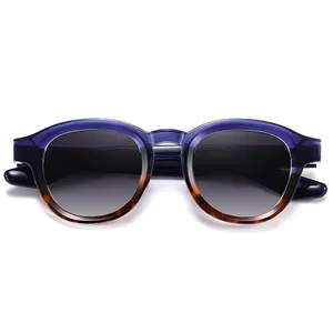 Óculos de sol polarizados de alta qualidade estilo retrô óculos de sol redondos de acetato masculino, 1 unidade, entrega rápida