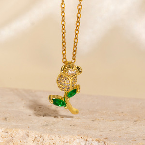 Thời trang đồ trang sức thời trang dây chuyền Hướng Dương Mặt Dây chuyền vòng cổ zircon màu titan thép không gỉ Vật liệu thép liên kết chuỗi - Product Image 5