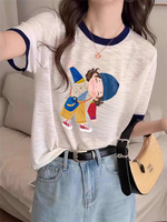 T-shirt Ringer Personnalisé pour Femme avec Col Contrastant et Col Côtelé, Impression Sérigraphique, Vêtements de Créateur – Fournisseur Populaire