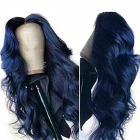 Wig Body Wave Baru Wanita Biru Belah Tengah Tahan Panas Kawat Temperatur Tinggi Kepadatan 150% Penutup Kepala Penuh