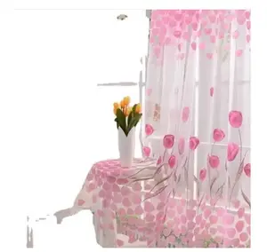 Hoa Tulip khăn Sheer Voile Cửa Cửa sổ Rèm treo lên bảng điều khiển valances màu hồng Voile rèm