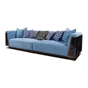 Ensemble de canapés sectionnels en placage d'ébène de Dubai design d'intérieur de villas haut de gamme meubles de luxe pour salon canapé en cuir nubuck bleu