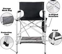 Chaise de camping pliante portable sur mesure, chaise de réalisateur haute pliable, chaise de camping extérieure surdimensionnée avec table latérale et sac
