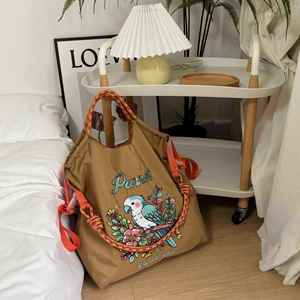 Summer Women Internal <b>Frame</b> Portable Nylon <b>Embroidery</b> Cartoon Pattern Fashion Large Capacity String Closure Shoulder Shopping - Product Image 6