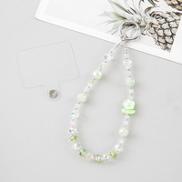 Cadena de Bolso con Cuentas de Cristal de Colores Delicados y Purpurina, Llavero con Cuentas de Gato y Flor Pequeña, Correa de Muñeca, Cordón para Teléfono Móvil