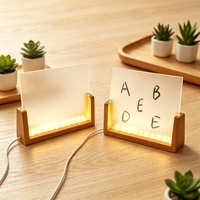 Tableau de messages LED en acrylique avec base en bois, support de mémo lumineux, panneau de table décoratif, alimentation USB, intensité réglable, pour chambre à coucher