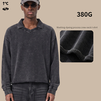 RUICHI Moletom Polo Masculino 380GSM de Algodão Puro Lavado Vintage, Corte Boxy Cropped Amplo, Estilo Americano Moderno com Decote em V Pequeno, Casual