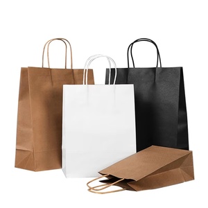 Sacs en papier kraft recyclé blanc et brun avec poignée découpée pour courses, vente en gros, à emporter, avec logo – En stock - Product Image 2