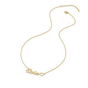 Gold Plated Name Necklace With Heart Pendant Saher <b>Chain</b> 18 Inches Women's Classic Daily Wear Jewelry - Product Image 1
