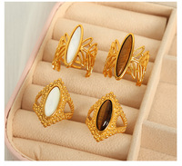 Anillos de piedra Natural de diseño abierto grueso ancho de acero inoxidable de alta calidad Punk para mujeres y hombres, joyería de moda de fiesta impermeable