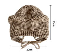 Bonnets avec logo personnalisé, couleur unie, tricotés, oreilles d'ours, doublure chaude, ajustables, avec lien, pour garçons et filles, sorties hivernales, bonnet court