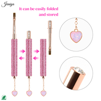 Lot de pinceaux de nail art en gel pour liner, avec manche en strass rose et pendentif en cristal multicolore en forme de cœur – Tendances 2027