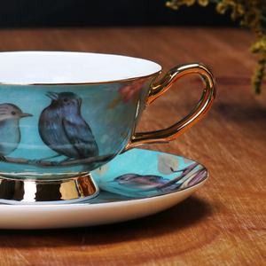 Taza de té y platillo de cerámica con pájaros azules Vintage de lujo de estilo europeo elegante taza de café Floral - Product Image 5