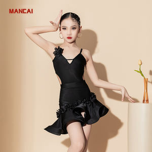 <span class=keywords><strong>Traje</strong></span> de Baile Latino Negro <span class=keywords><strong>para</strong></span> Niñas, Falda Corta con Tirantes, Transpirable, Cuello en V, <span class=keywords><strong>para</strong></span> <span class=keywords><strong>Tango</strong></span>, Salsa, Baile de Salón - Product Image 1
