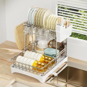 Porte-couverts à <span class=keywords><strong>2</strong></span> étages, rangement de cuisine, acier inoxydable, égouttoir pour vaisselle et bols, organisateur, support pour vaisselle, panier pour évier de cuisine - Product Image 1