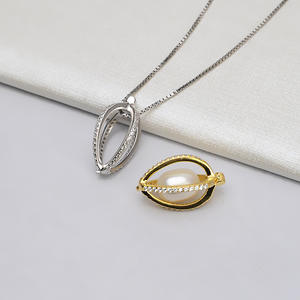 Colgante de Plata S925 para Mujer, Diseño de Jaula de Pájaros con Cuentas No Porosas de 9-10 mm, Accesorios de Joyería de Perlas DIY, Semi-Acabado 819 - Product Image 1