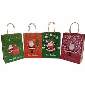 KM Mixed Pattern Brown Kraft <b>Paper</b> Gift <b>Bags</b> With <b>Paper</b> Handles Christmas Printed Packaging in Stock Recyclable <b>Party</b> Sack Use - Product Image 1