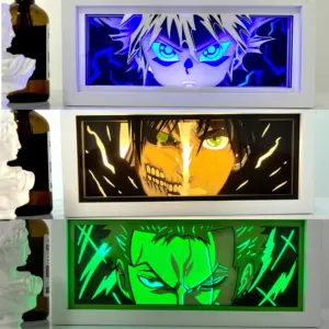 CustomJujutsu Kaisen 3D kağıt oyma gece işık gölge kutusu kağıt heykeller çerçeve masa lambaları dekoratif ruh ışık masaüstü La