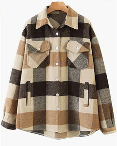 Chemisier à carreaux en flanelle brossée pour <span class=keywords><strong>femme</strong></span>, manteau à pois en laine mélangée, chemises à boutons - Product Image 2