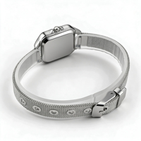 Montres pour femmes W280 2026 carrées en gros avec logo personnalisé, bracelet en maille, boucle argentée rose