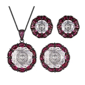 Conjunto de Joyería Ecológica de Moda, Pendientes y Anillos con Baño de Oro Negro sobre Cobre, con Circonita Cúbica Blanca de 16-10mm, para Mujer - Product Image 1
