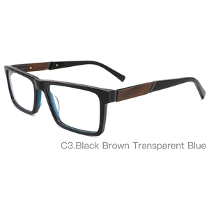 Lunettes <span class=keywords><strong>de</strong></span> <span class=keywords><strong>vue</strong></span> rectangulaires pour hommes, montures <span class=keywords><strong>en</strong></span> acétate tendance, verres polis avec branches <span class=keywords><strong>en</strong></span> <span class=keywords><strong>bois</strong></span>, charnière à ressort réparable - Product Image 4