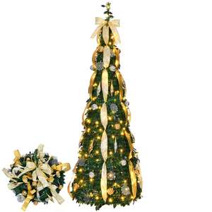 Árbol de Navidad Plegable de 6 pies, Árbol de Navidad Pop-Up con Cintas, Copos de Nieve Navideños y Luces LED - Product Image 1
