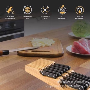 <b>Wooden</b> Knife Holder Kitchen Countertop Storage Rack 7pcs Curved Knife <b>Block</b> Bamboo Material Desktop Use - Product Image 2
