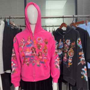 Hoodie zippé rose graphique coupe boxy en molleton épais de coton, impression DTG, streetwear unisexe, fabricant de sweats imprimés - Product Image 6
